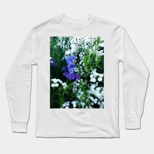 Delphinium surrounded by tiny white flowers Long Sleeve T-Shirt